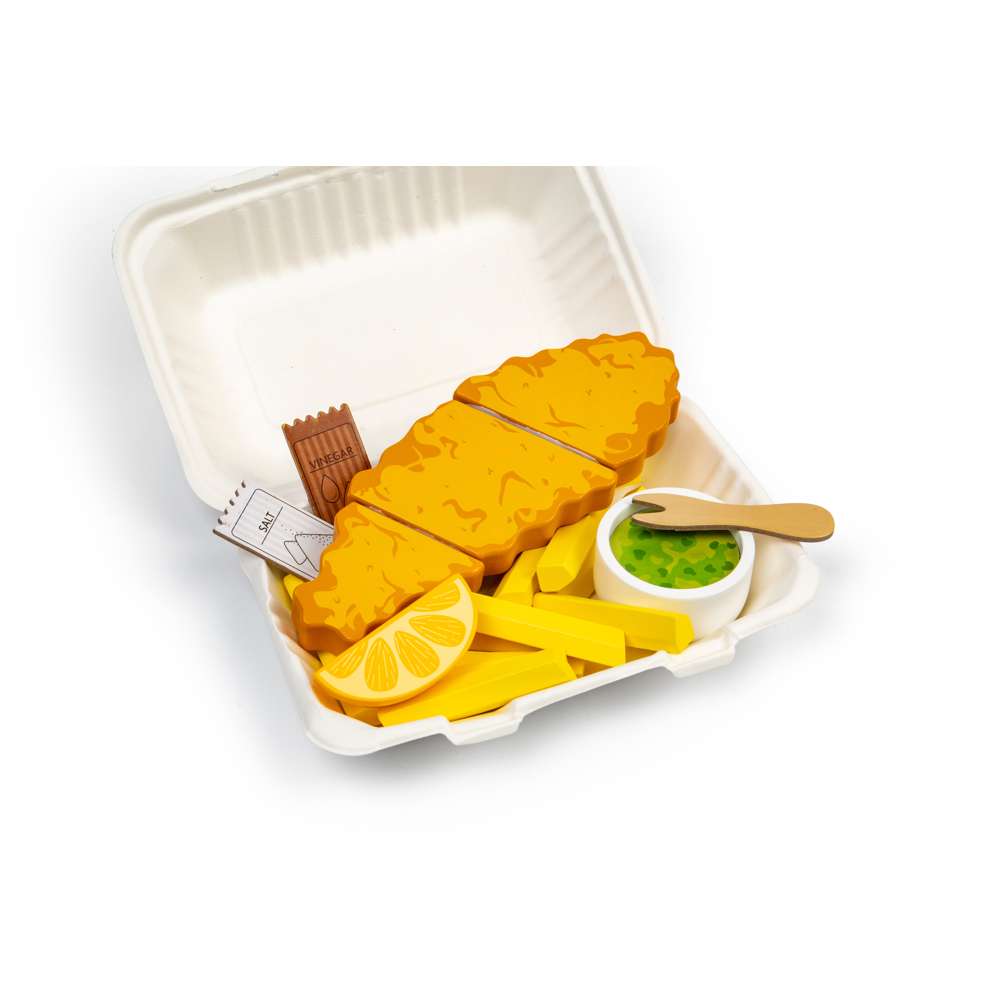 Bigjigs Toys Wooden Fish and Chips Play Food Set with 26 Pieces