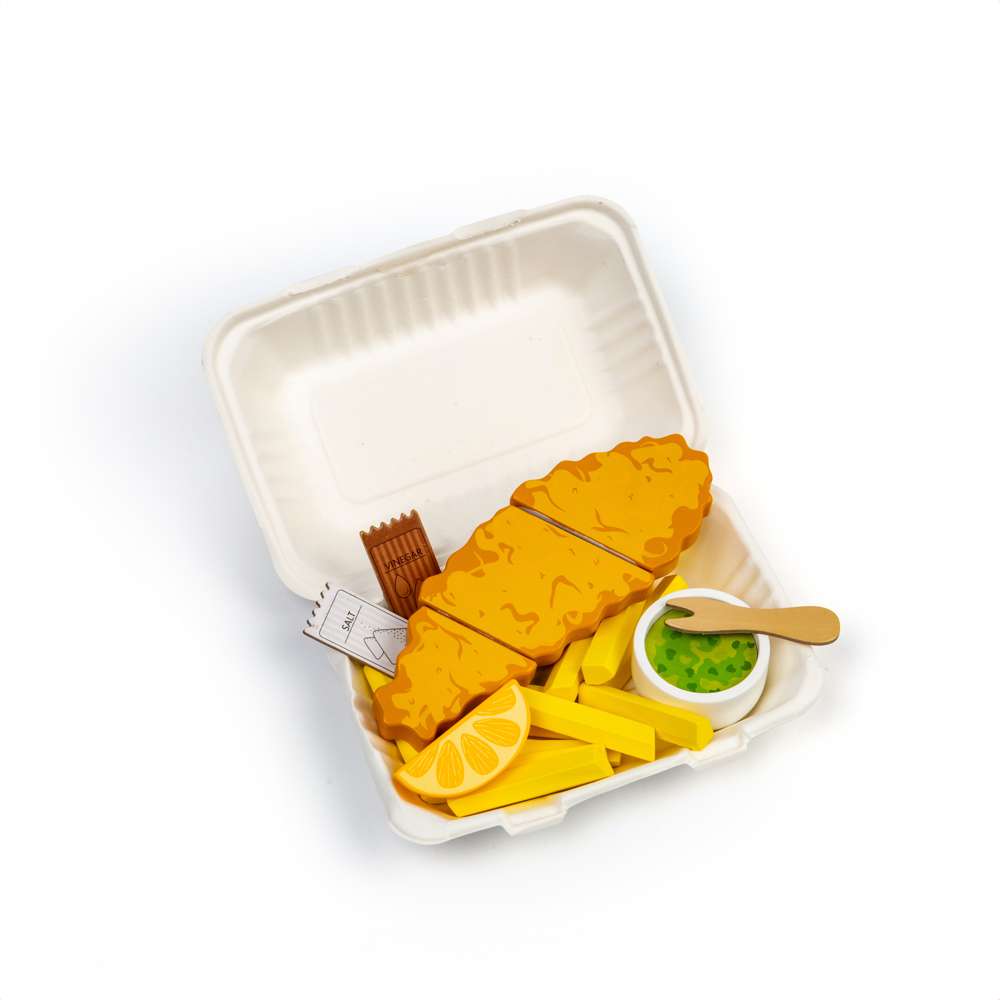 Bigjigs Toys Wooden Fish and Chips Play Food Set with 26 Pieces