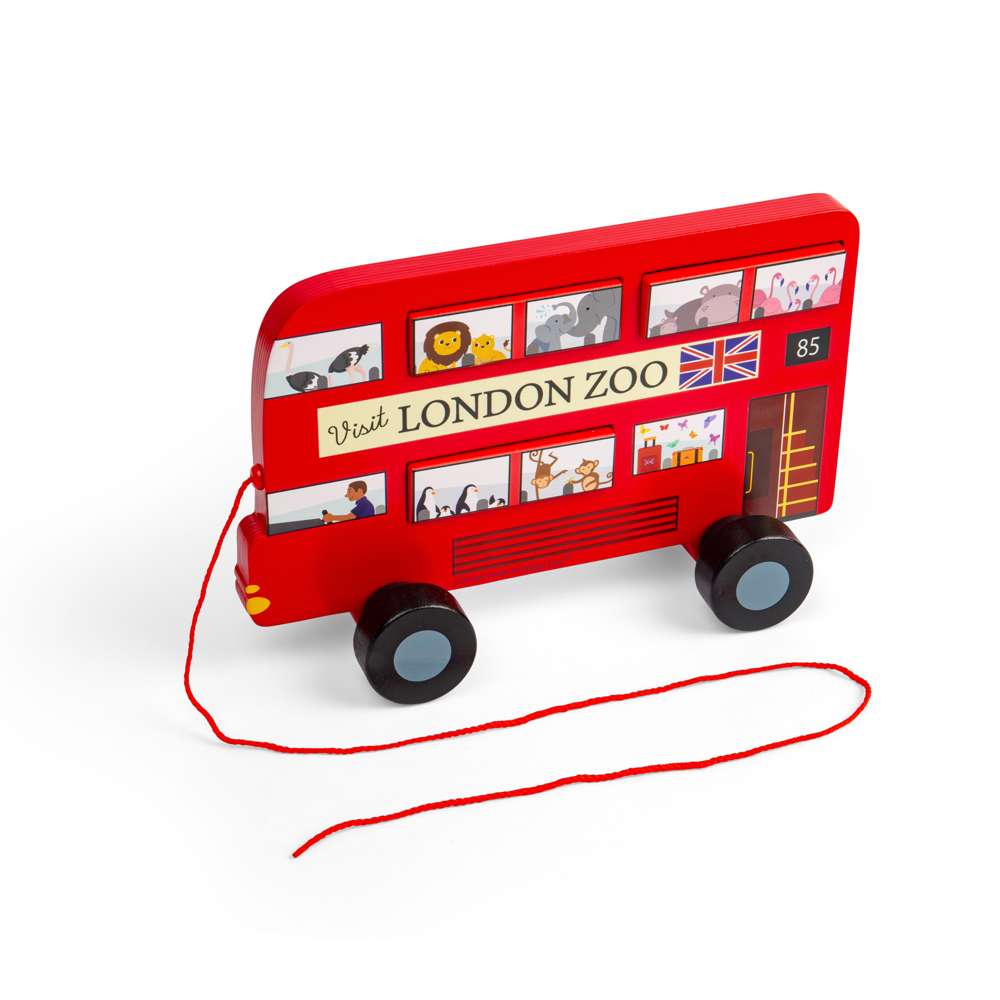 Bigjigs Toys Wooden London Bus Pull Along Toy with 6 Removable Sorting Pieces