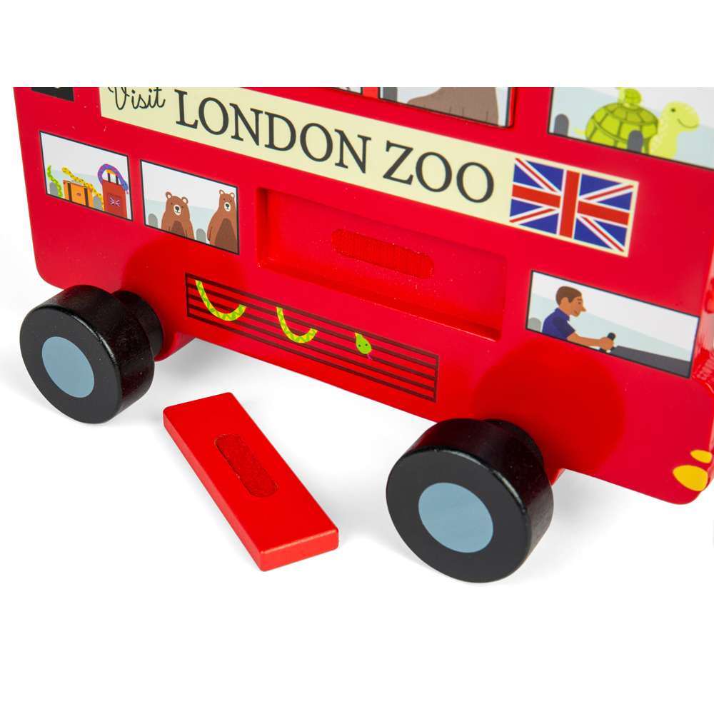 Bigjigs Toys Wooden London Bus Pull Along Toy with 6 Removable Sorting Pieces