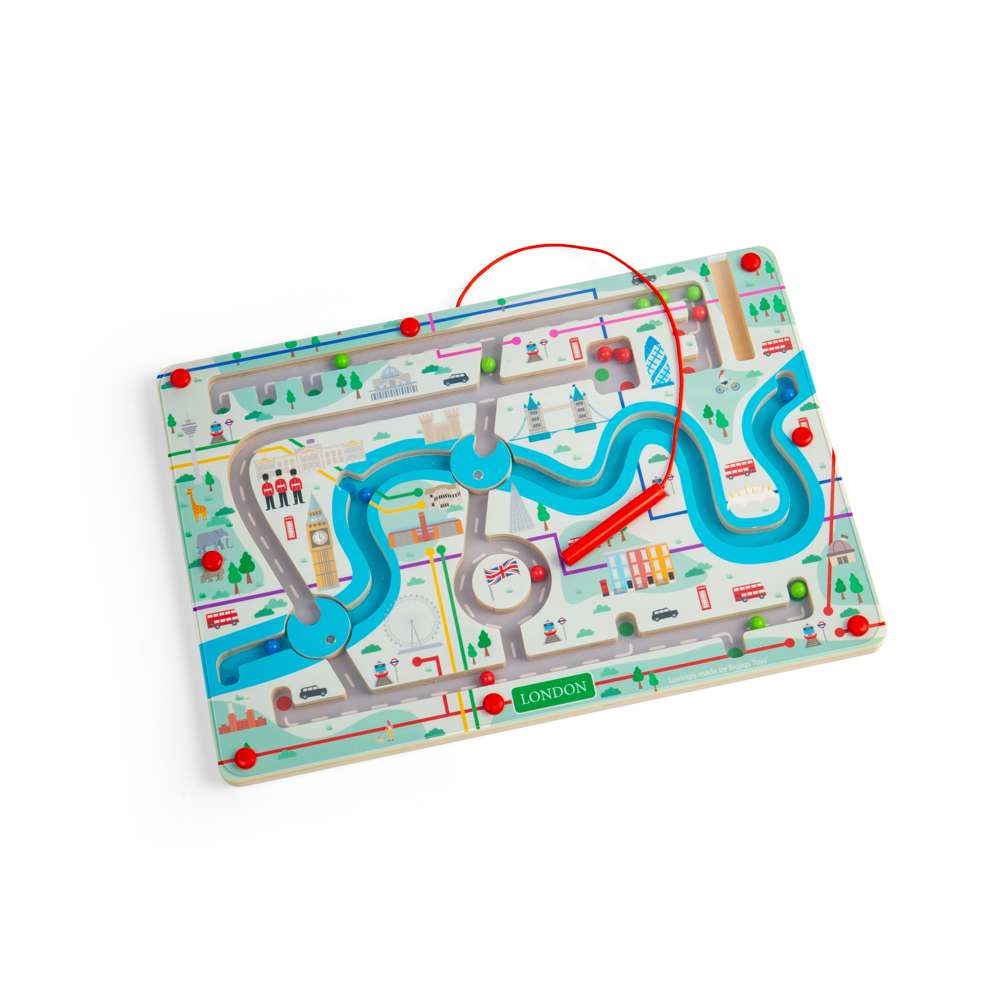Bigjigs Toys London Maze Puzzle Wooden Educational Toy with 15 Magnetic Balls and Pen