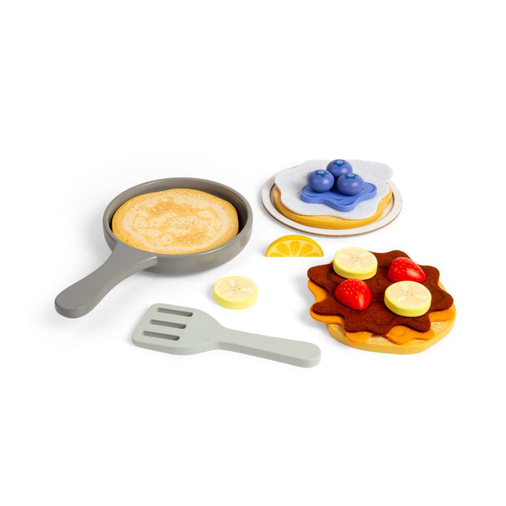 Bigjigs Toys Wooden Pancake Set Kids Kitchen Role Play Toy with 16 Pieces