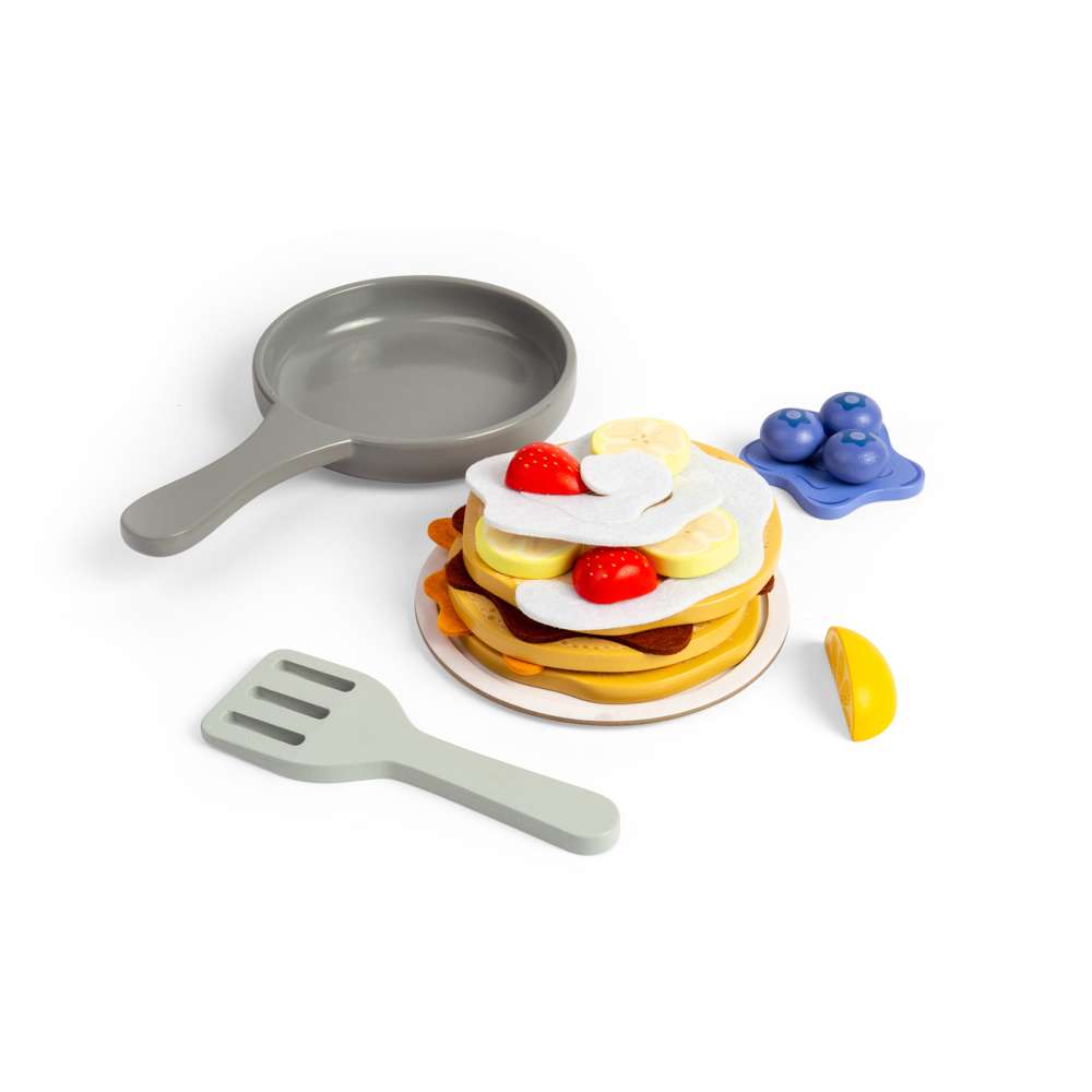 Bigjigs Toys Wooden Pancake Set Kids Kitchen Role Play Toy with 16 Pieces