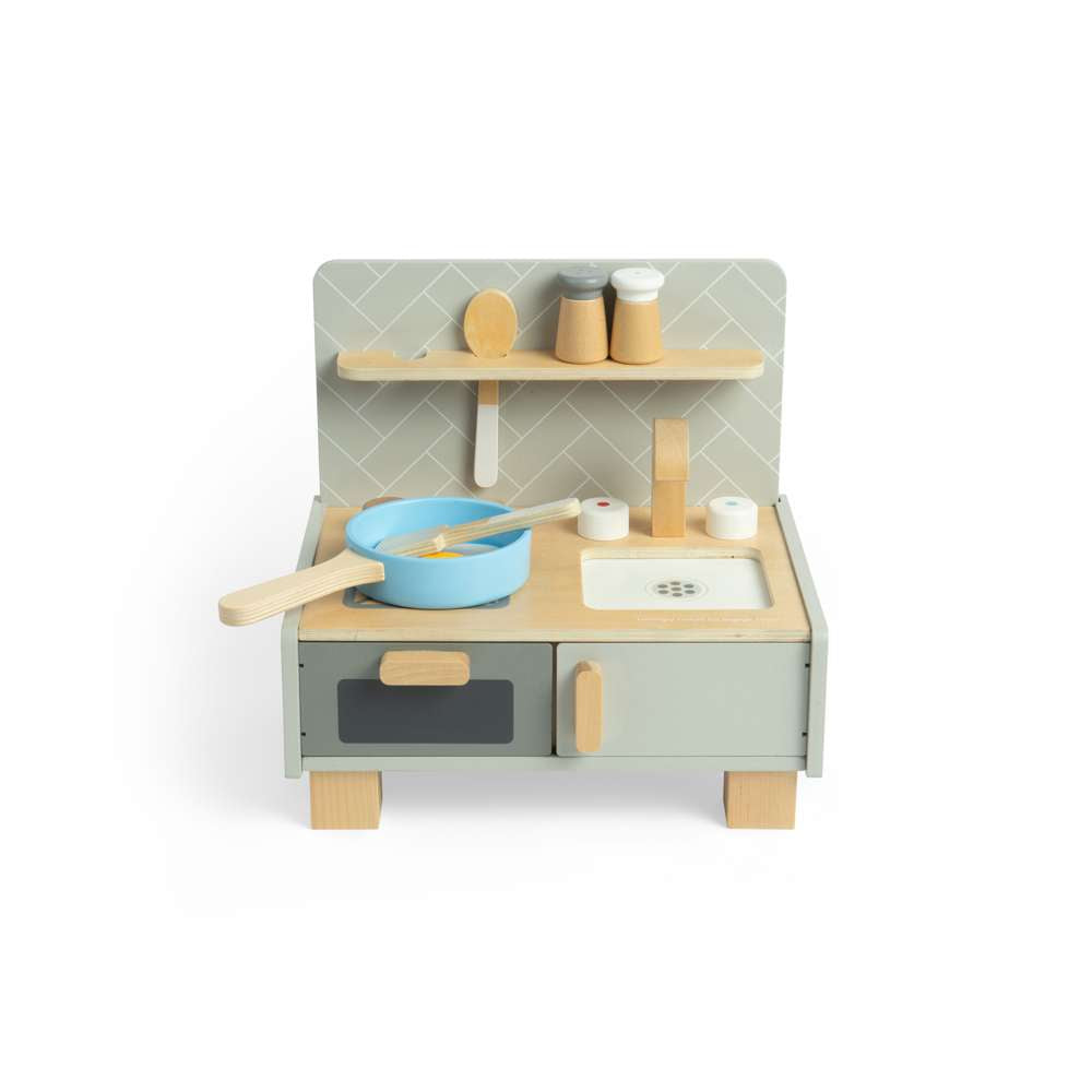 Bigjigs Toys Wooden Tabletop Kitchen Kids Play Set with 7 Accessories