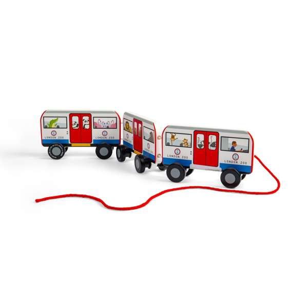 Bigjigs Toys London Pull Along Tube Wooden Toy Train with 3 Carriages for Toddlers 12 Months Plus