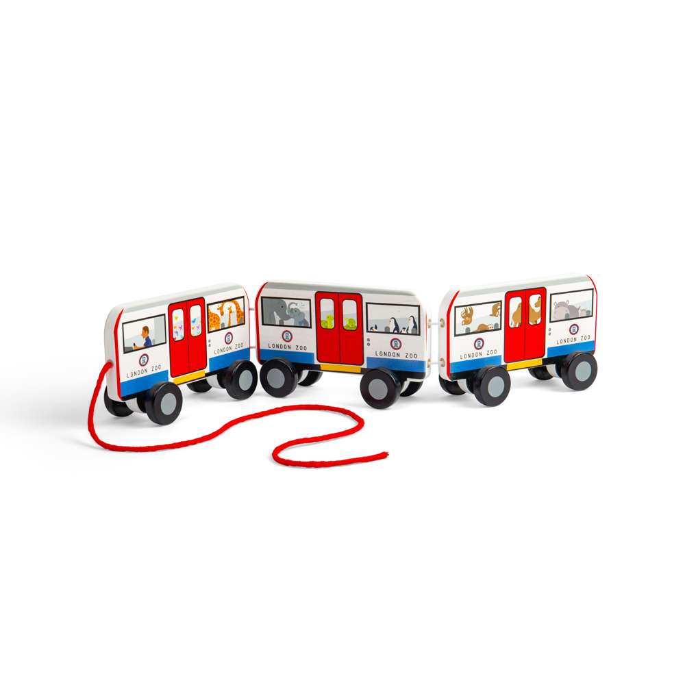 Bigjigs Toys London Pull Along Tube Wooden Toy Train with 3 Carriages for Toddlers 12 Months Plus