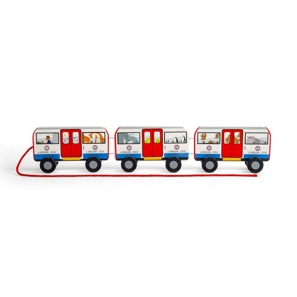 Bigjigs Toys London Pull Along Tube Wooden Toy Train with 3 Carriages for Toddlers 12 Months Plus