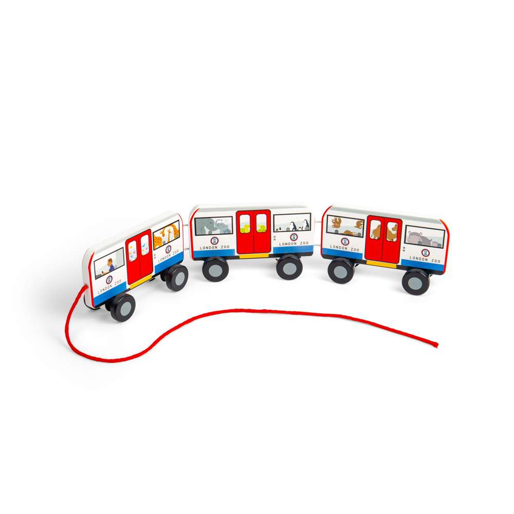 Bigjigs Toys London Pull Along Tube Wooden Toy Train with 3 Carriages for Toddlers 12 Months Plus