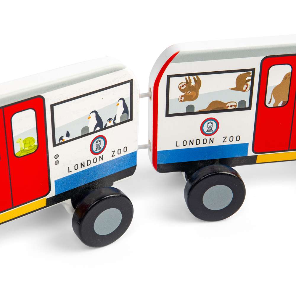 Bigjigs Toys London Pull Along Tube Wooden Toy Train with 3 Carriages for Toddlers 12 Months Plus