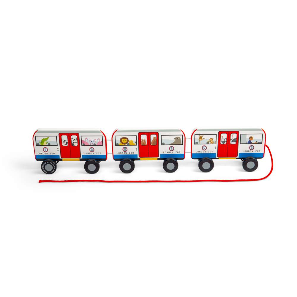 Bigjigs Toys London Pull Along Tube Wooden Toy Train with 3 Carriages for Toddlers 12 Months Plus