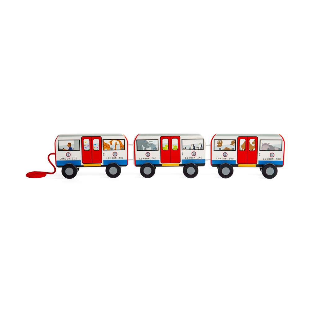 Bigjigs Toys London Pull Along Tube Wooden Toy Train with 3 Carriages for Toddlers 12 Months Plus