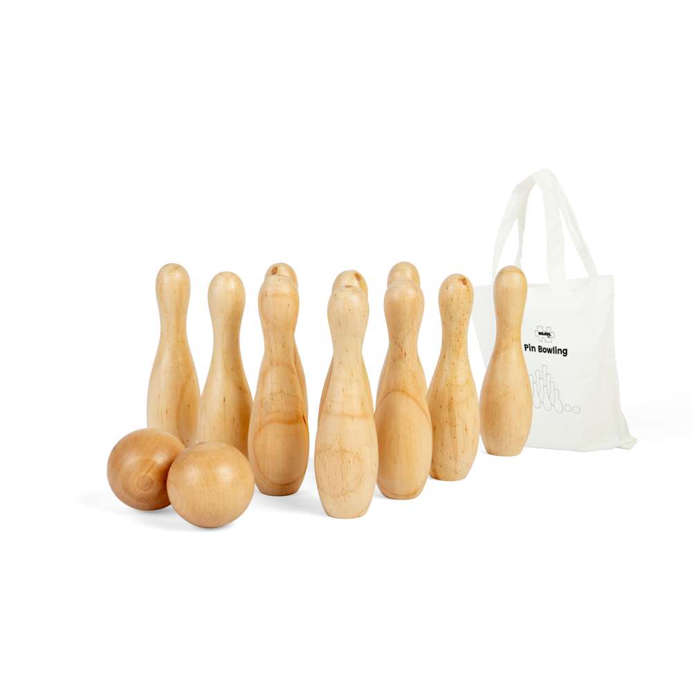 Bigjigs Toys Wooden 10 Pin Bowling Set Kids Sports Toy with 12 Pieces and Storage Bag