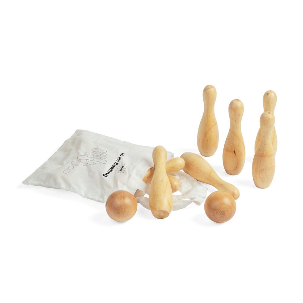 Bigjigs Toys Wooden 10 Pin Bowling Set Kids Sports Toy with 12 Pieces and Storage Bag