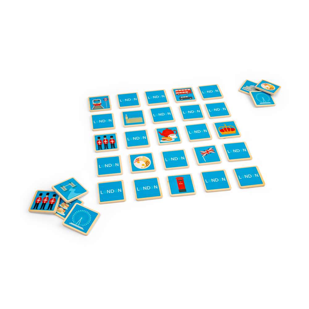 Bigjigs Toys London Memory Game Wooden Matching Toy with 32 Play Pieces and Tote Bag