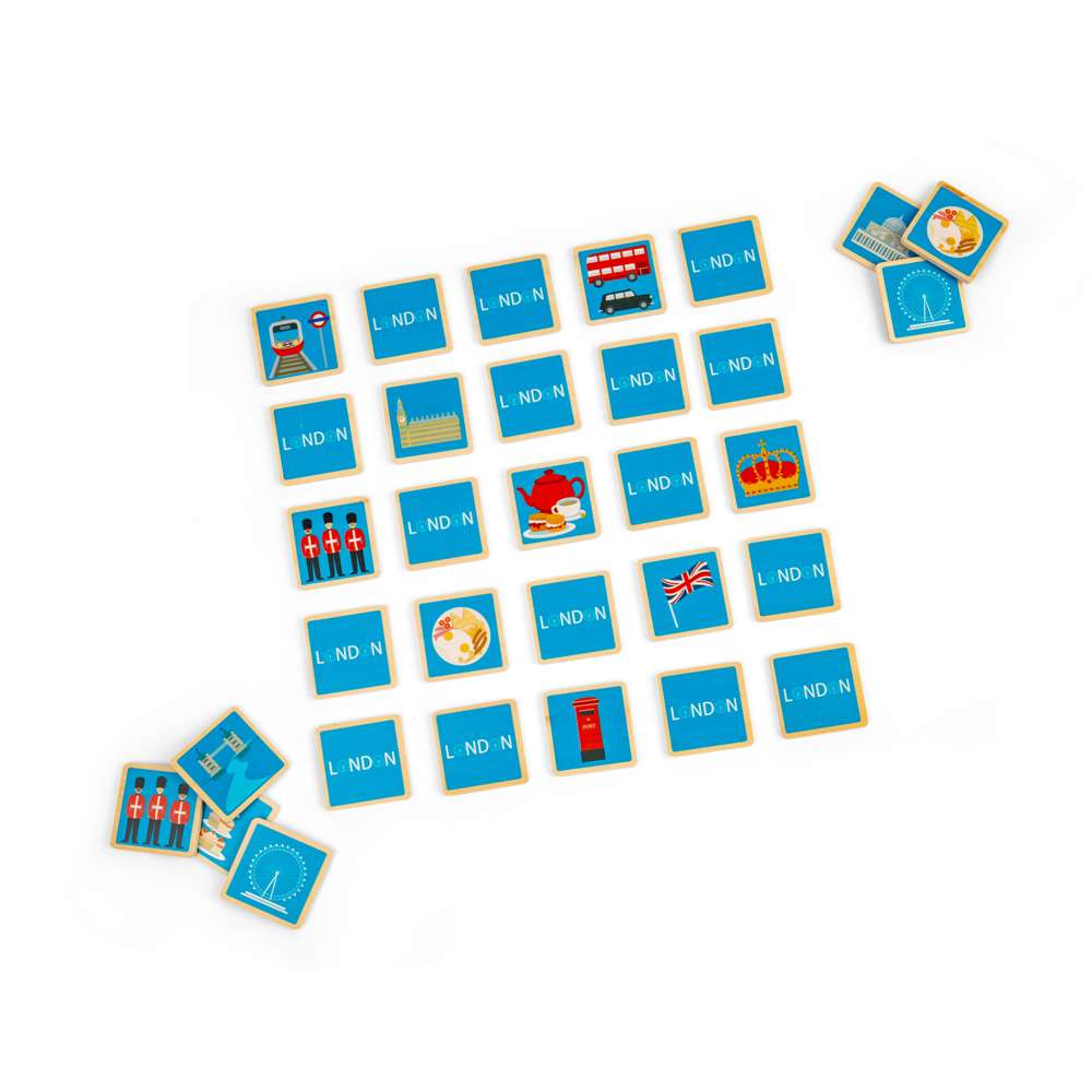 Bigjigs Toys London Memory Game Wooden Matching Toy with 32 Play Pieces and Tote Bag