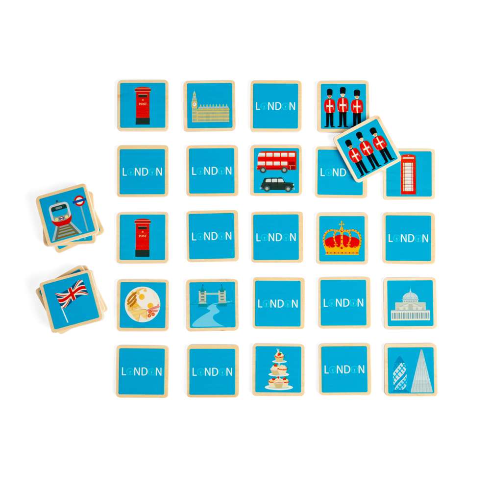 Bigjigs Toys London Memory Game Wooden Matching Toy with 32 Play Pieces and Tote Bag