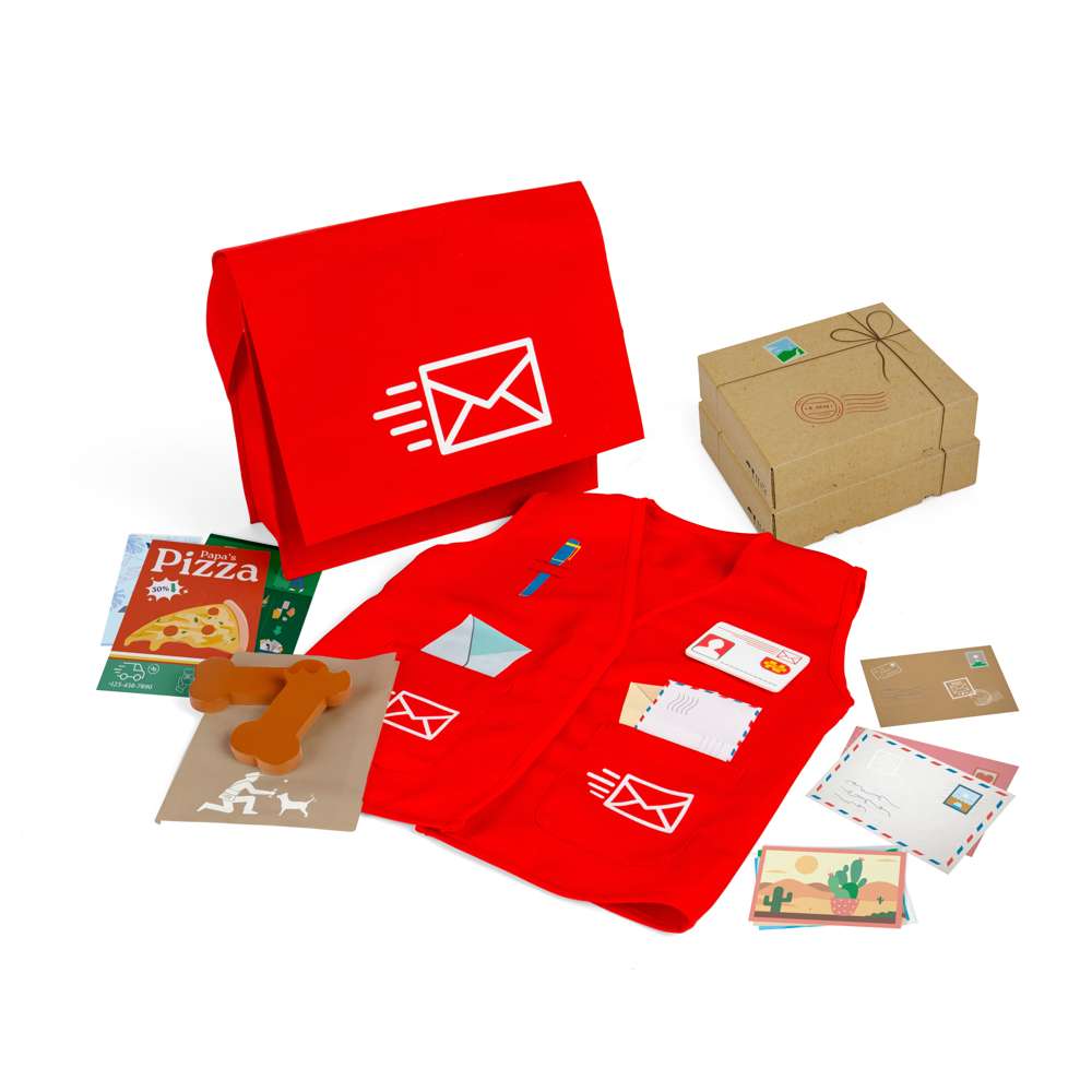 Bigjigs Toys Mail Carrier Dress Up Set Postman Costume with 17 Play Pieces for Kids Ages 3+