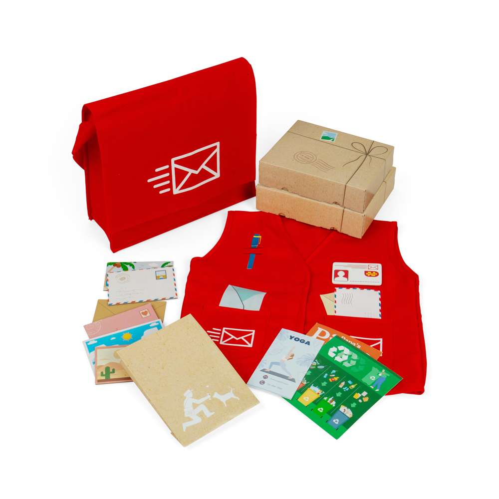 Bigjigs Toys Mail Carrier Dress Up Set Postman Costume with 17 Play Pieces for Kids Ages 3+