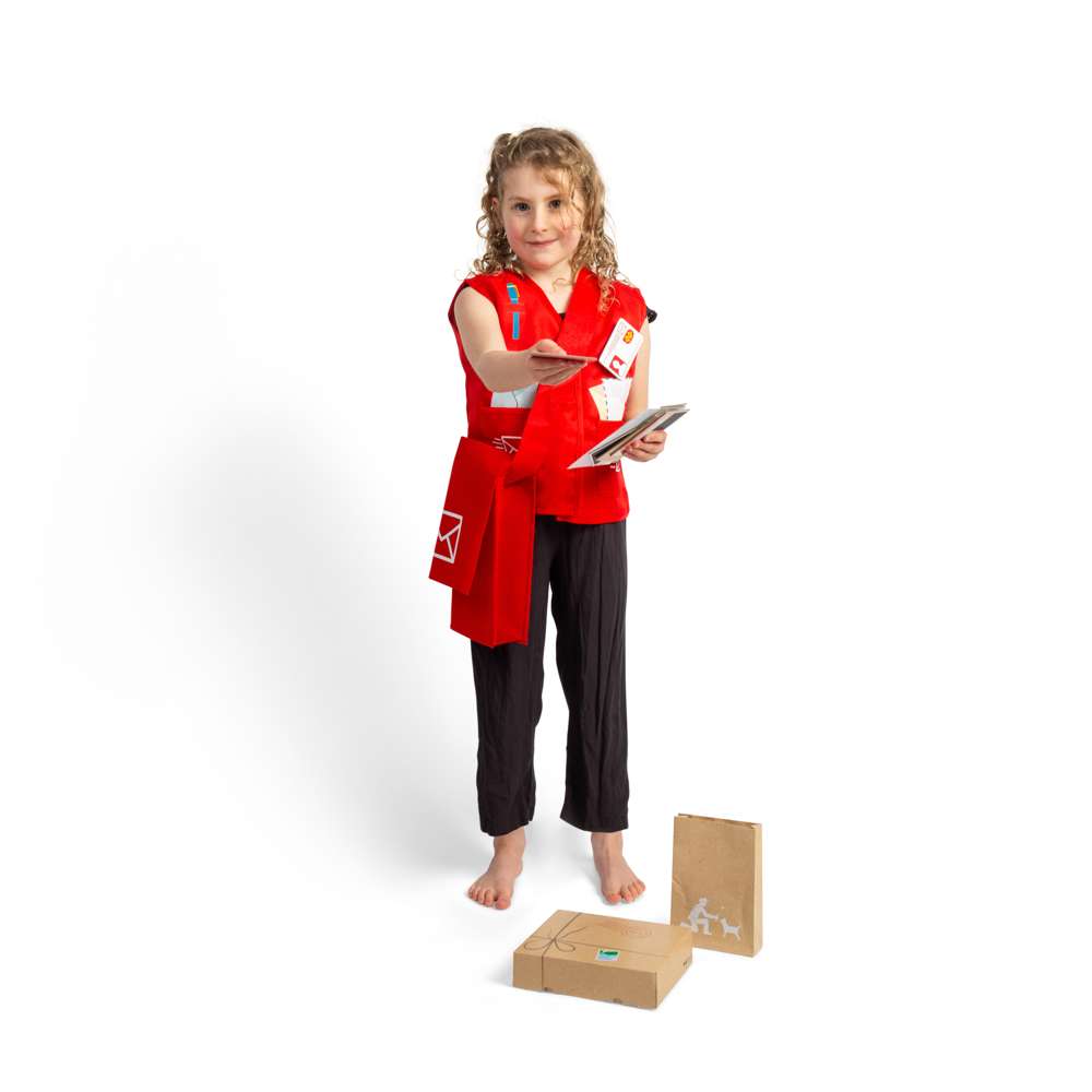 Bigjigs Toys Mail Carrier Dress Up Set Postman Costume with 17 Play Pieces for Kids Ages 3+