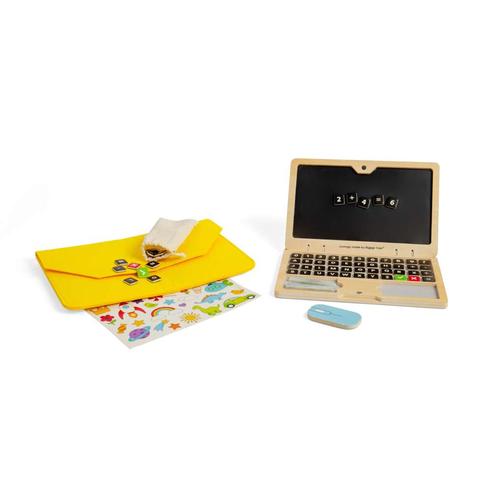 Bigjigs Toys Wooden Tech Set Screen Free Toy Laptop with Magnetic Letters and Numbers