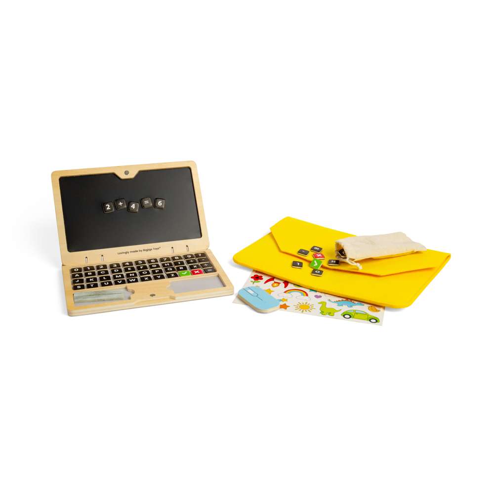 Bigjigs Toys Wooden Tech Set Screen Free Toy Laptop with Magnetic Letters and Numbers