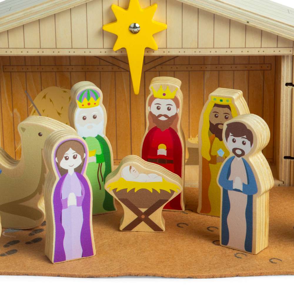 Bigjigs Toys Wooden Christmas Nativity Set with 13 Play Pieces