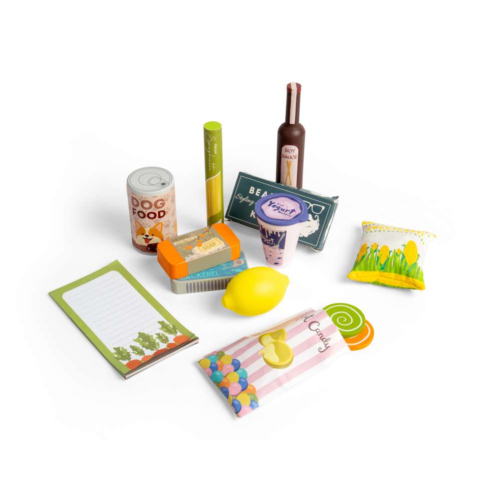 Bigjigs Toys Wooden Shopping Trip Set with 17 Play Pieces and Canvas Bag for Kids 18 Months Plus