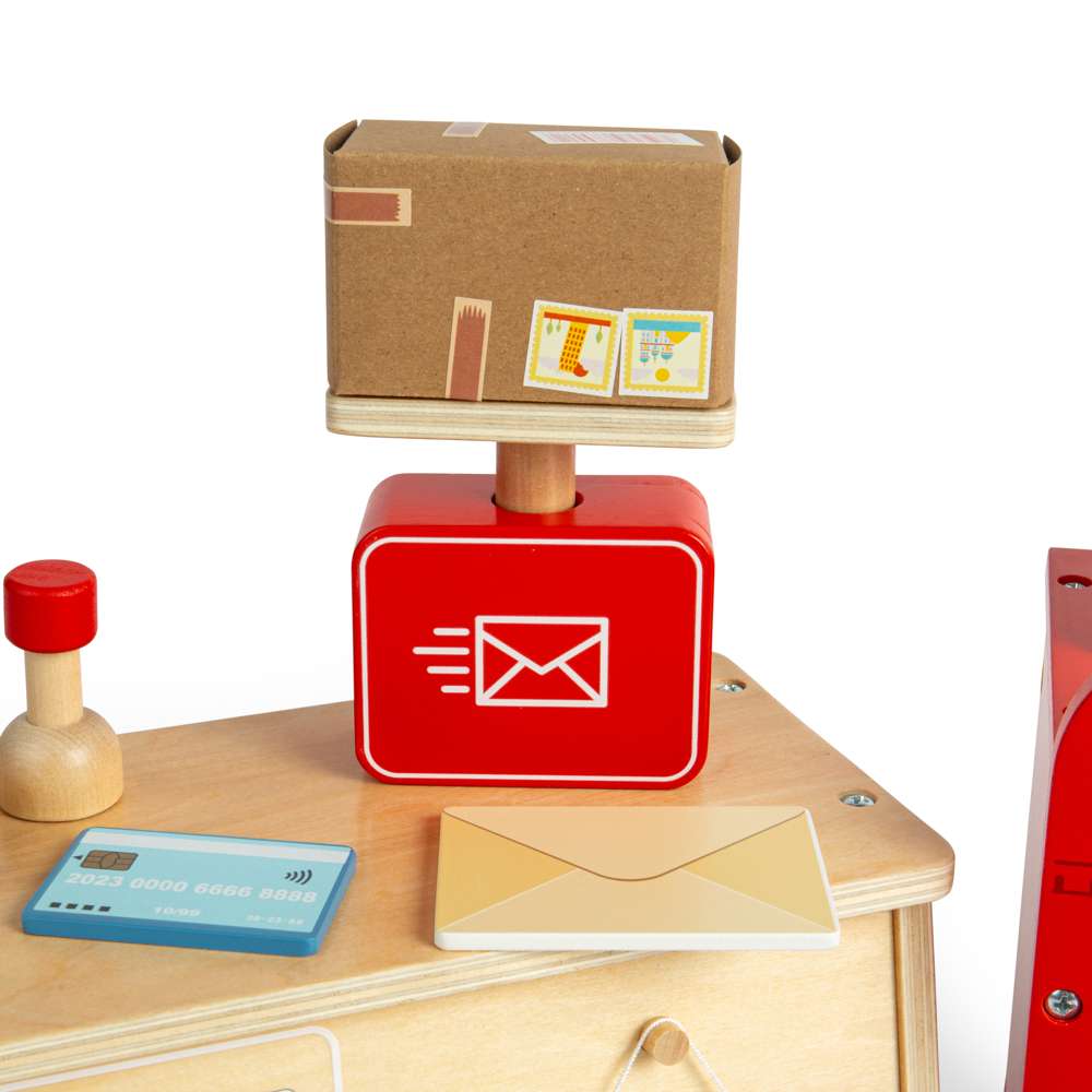 Bigjigs Toys Wooden Post Office Set 19 Piece Kids Role Play Toy Wood Toy Post Box and Scales