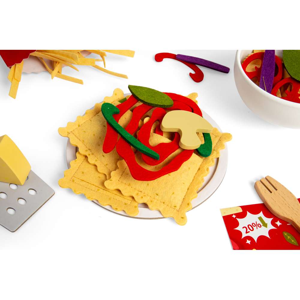 Bigjigs Toys Pasta For Two Wooden Play Food Set 64 Pieces