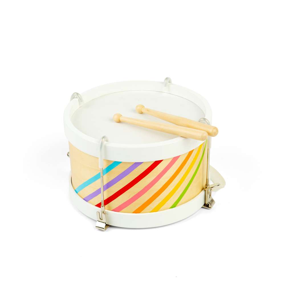 Bigjigs Toys Wooden Rainbow Toy Drum with 2 Drumsticks and Adjustable Strap for Ages 3 Plus