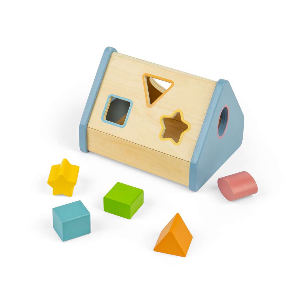 Bigjigs Toys Wooden Shape Sorter House Toddler Learning Toy with 5 Colourful Shapes
