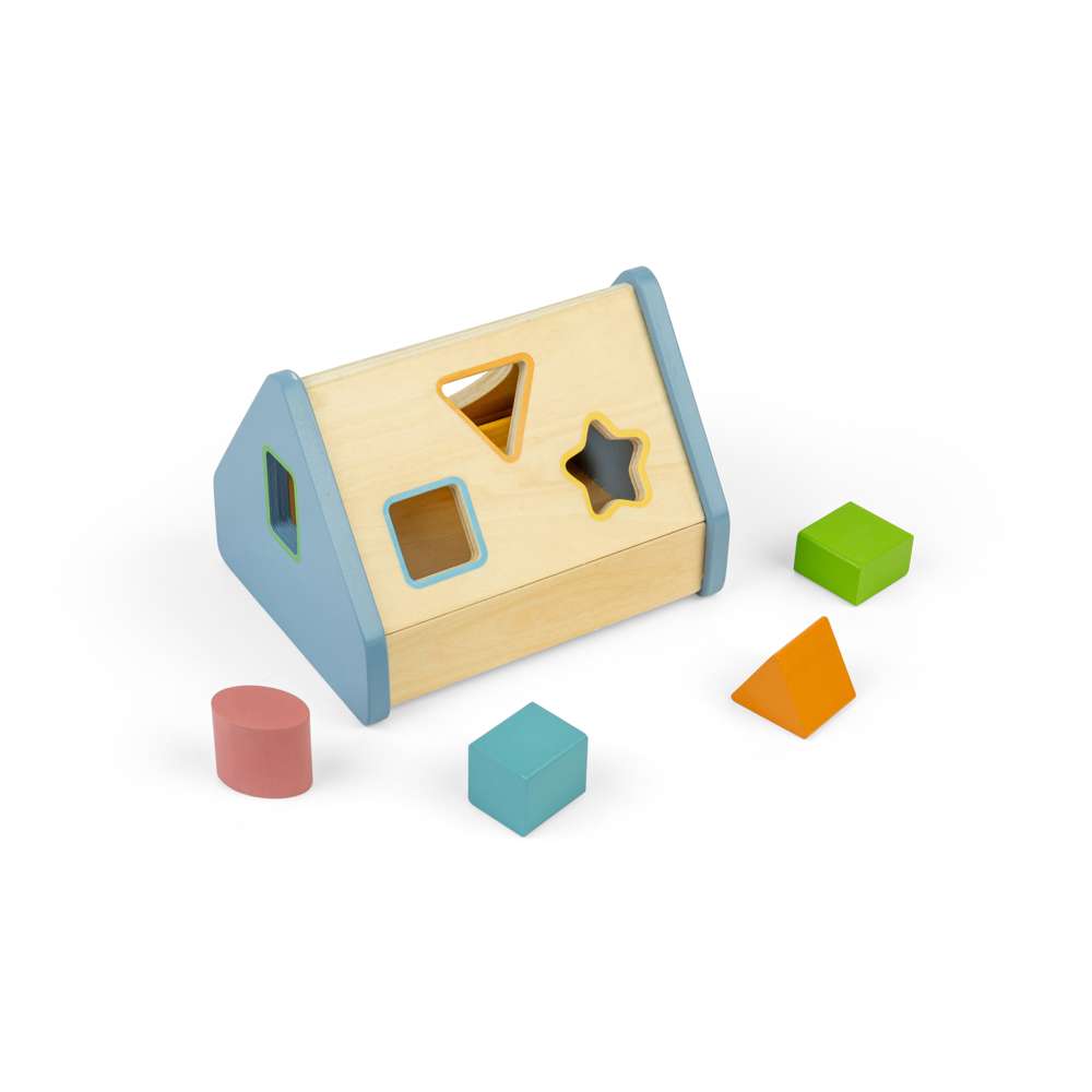 Bigjigs Toys Wooden Shape Sorter House Toddler Learning Toy with 5 Colourful Shapes
