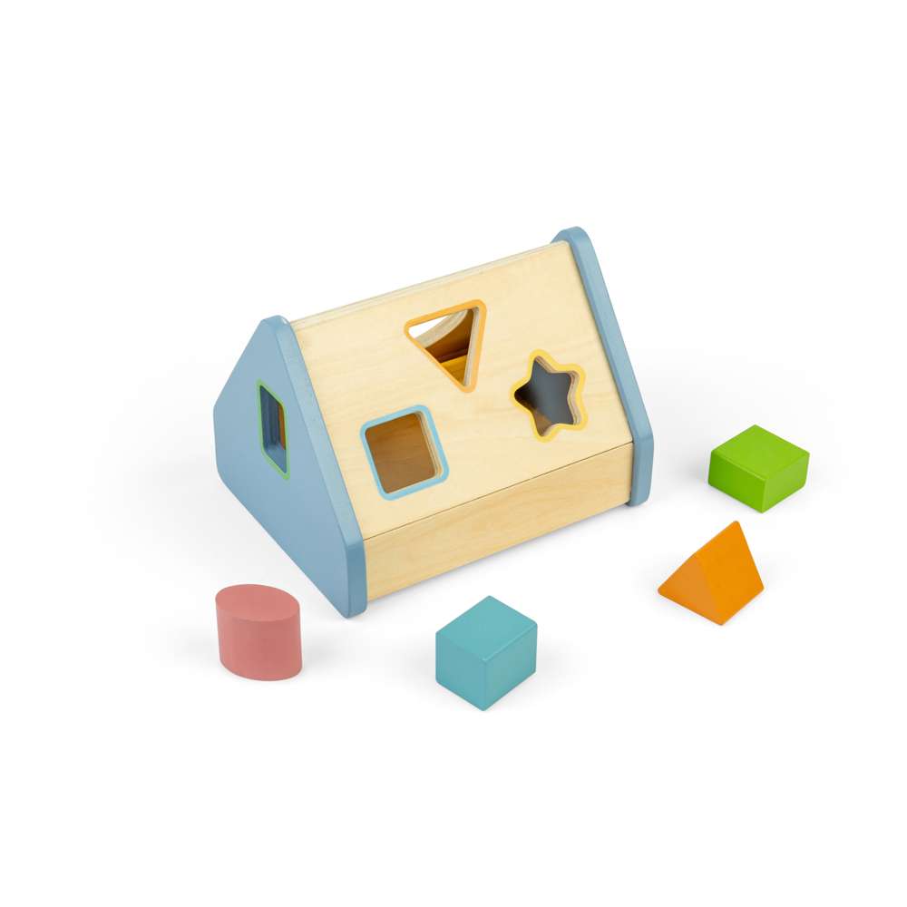 Bigjigs Toys Wooden Shape Sorter House Toddler Learning Toy with 5 Colourful Shapes