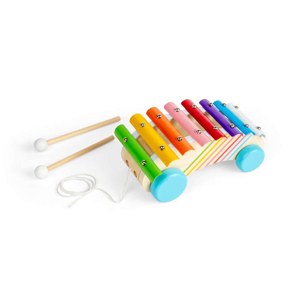 Bigjigs Toys Wooden Pull Along Xylophone 2-in-1 Musical Toy for Toddlers 18 Months Plus