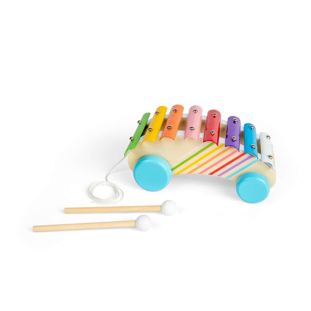 Bigjigs Toys Wooden Pull Along Xylophone 2-in-1 Musical Toy for Toddlers 18 Months Plus