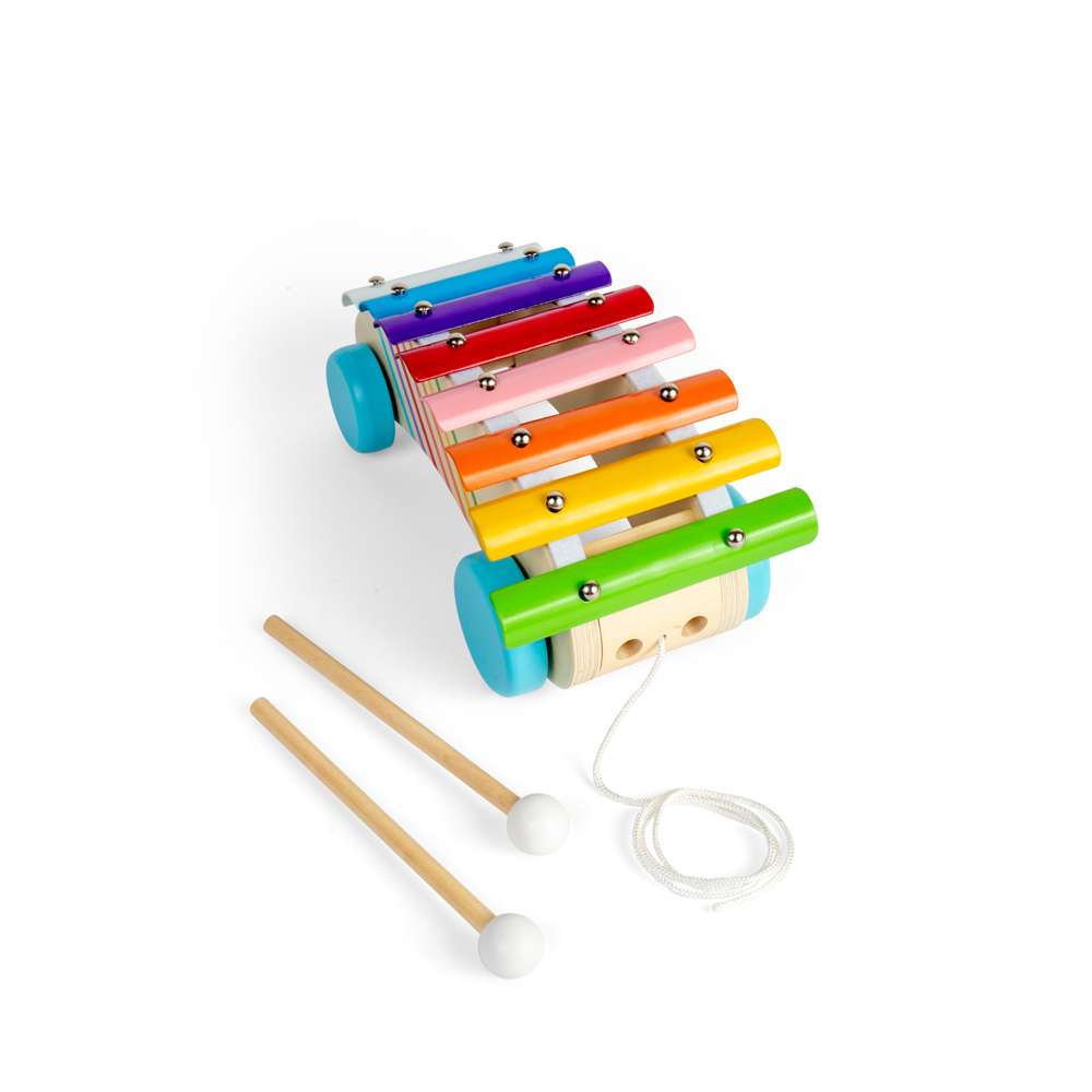 Bigjigs Toys Wooden Pull Along Xylophone 2-in-1 Musical Toy for Toddlers 18 Months Plus
