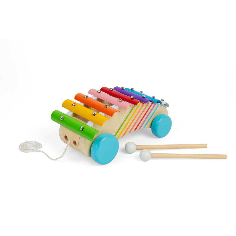 Bigjigs Toys Wooden Pull Along Xylophone 2-in-1 Musical Toy for Toddlers 18 Months Plus