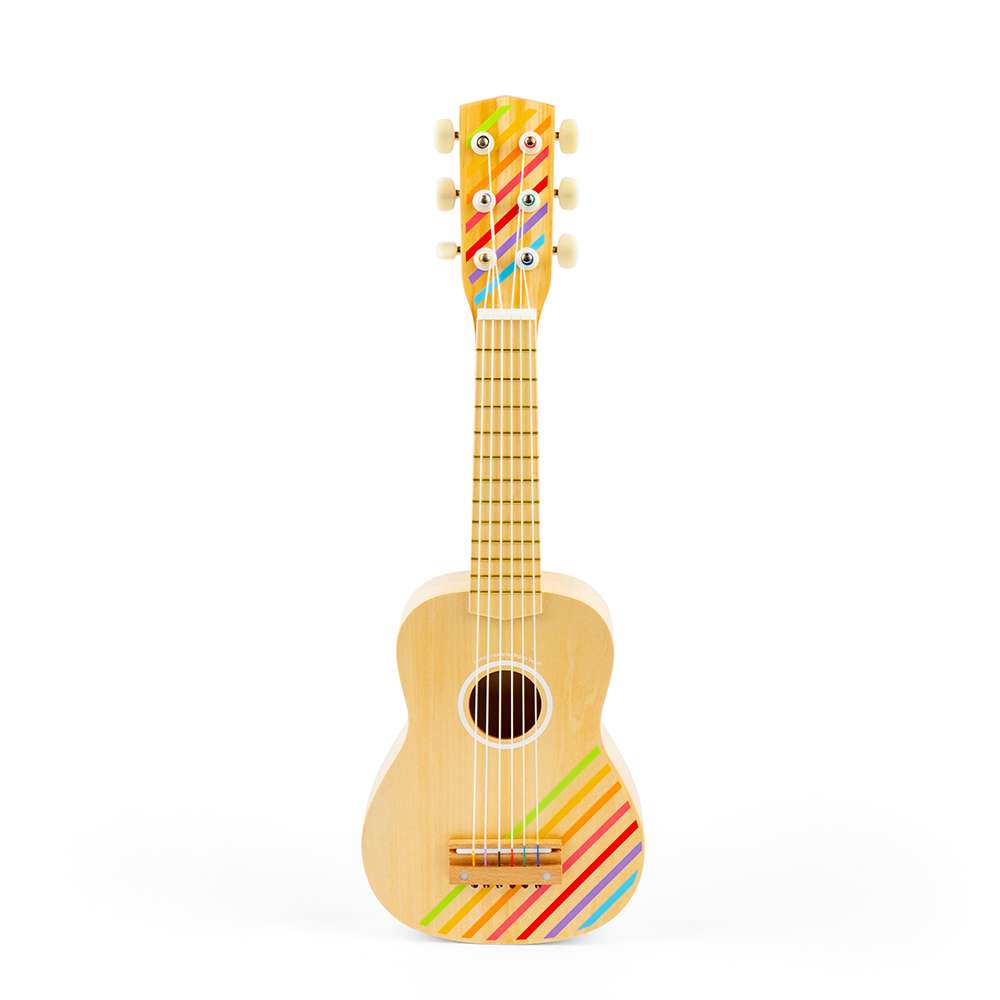 Bigjigs Toys Kids Wooden Acoustic Guitar with 6 Tunable Nylon Strings and Plectrum Star Design Toy for Ages 3 Plus