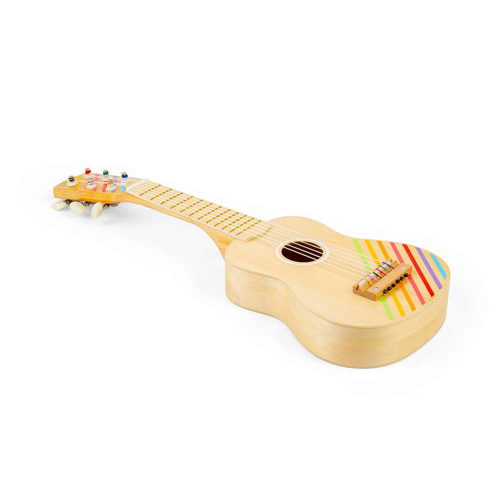 Bigjigs Toys Kids Wooden Acoustic Guitar with 6 Tunable Nylon Strings and Plectrum Star Design Toy for Ages 3 Plus