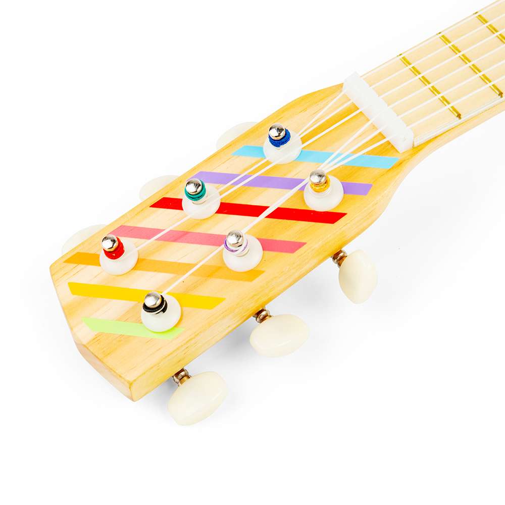 Bigjigs Toys Kids Wooden Acoustic Guitar with 6 Tunable Nylon Strings and Plectrum Star Design Toy for Ages 3 Plus