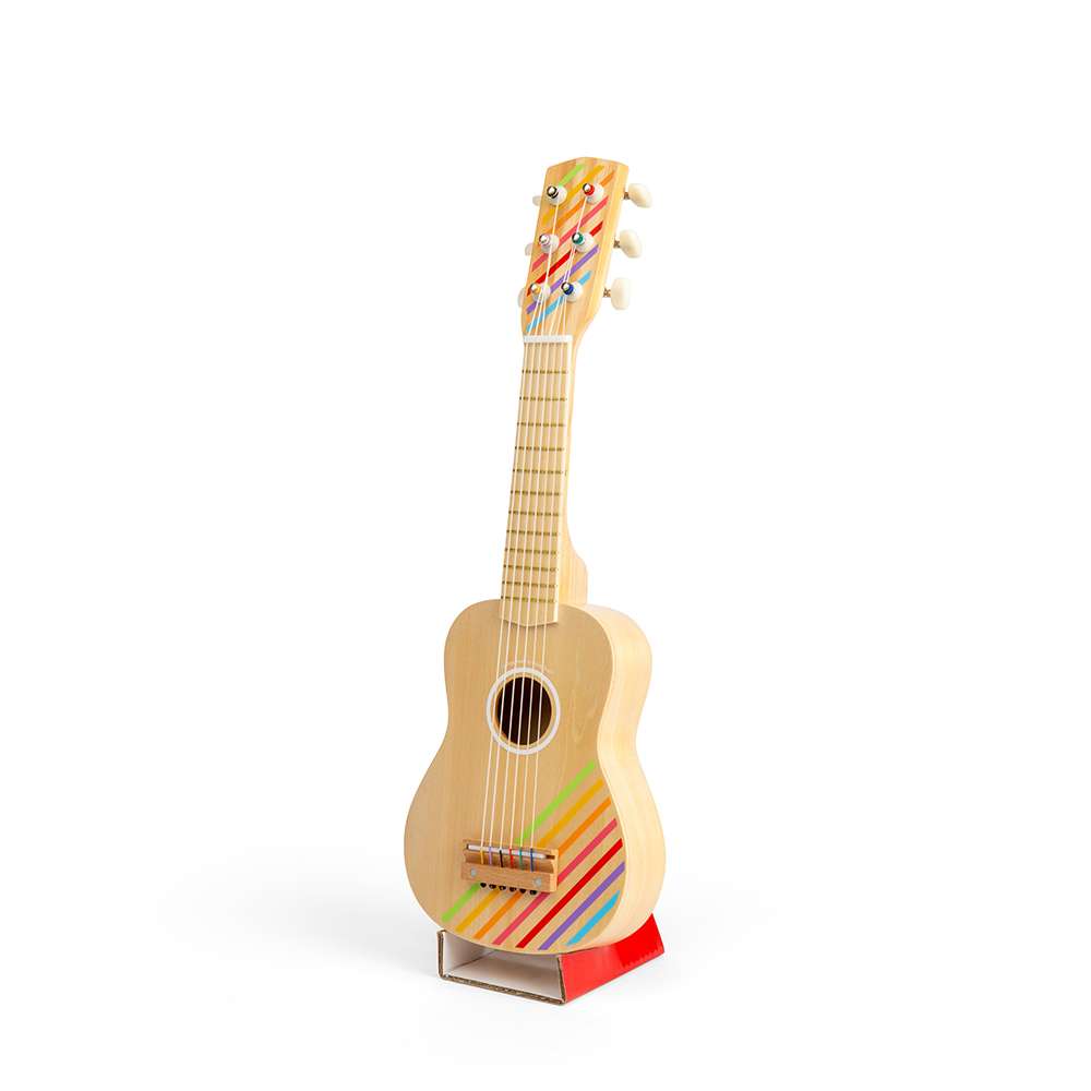 Bigjigs Toys Kids Wooden Acoustic Guitar with 6 Tunable Nylon Strings and Plectrum Star Design Toy for Ages 3 Plus