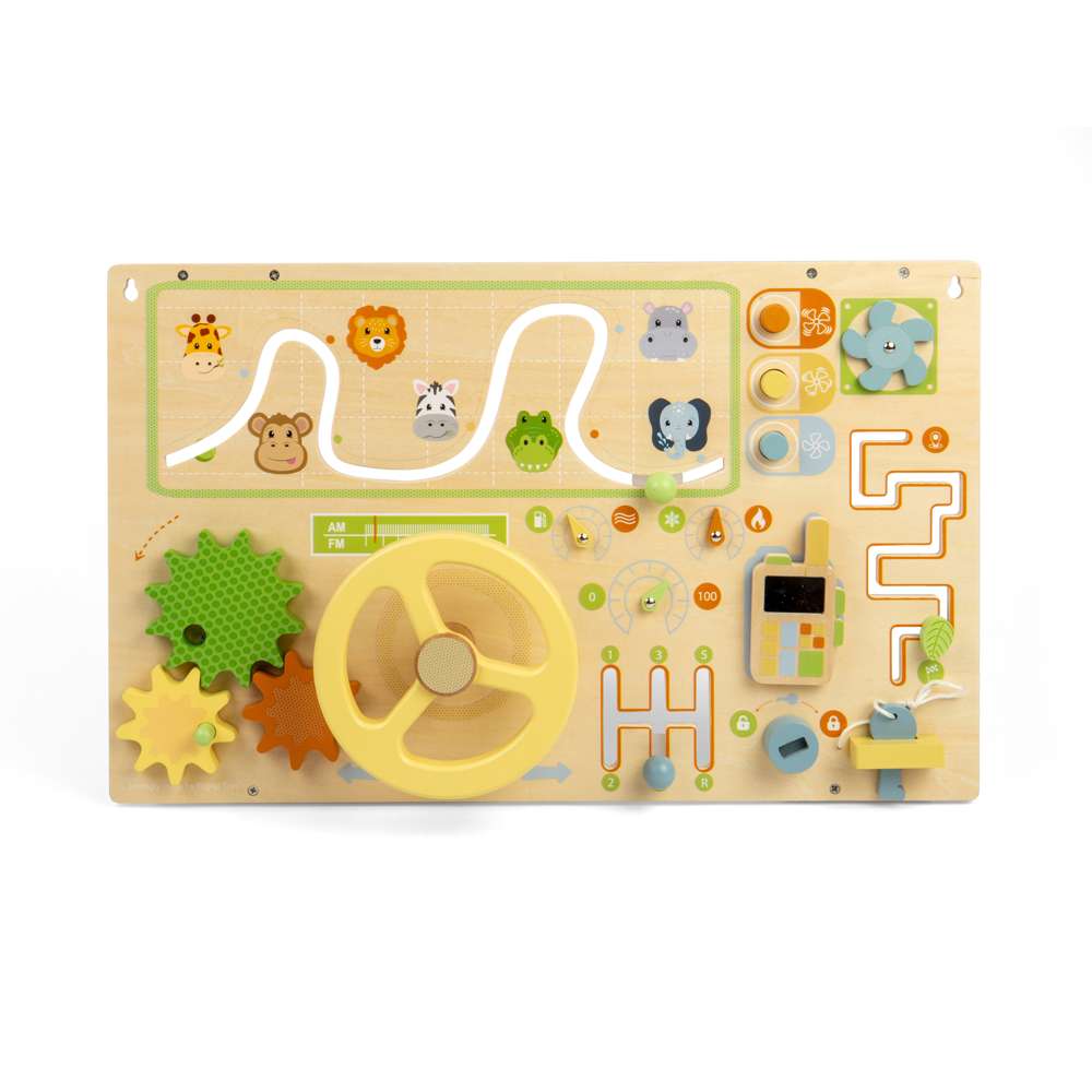 Bigjigs Toys Wooden Jungle Busy Board Activity Centre for Toddlers 12 Months Plus