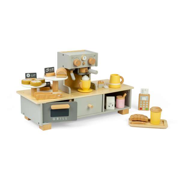 Bigjigs Toys Wooden Coffee Shop Role Play Set with 32 Accessories