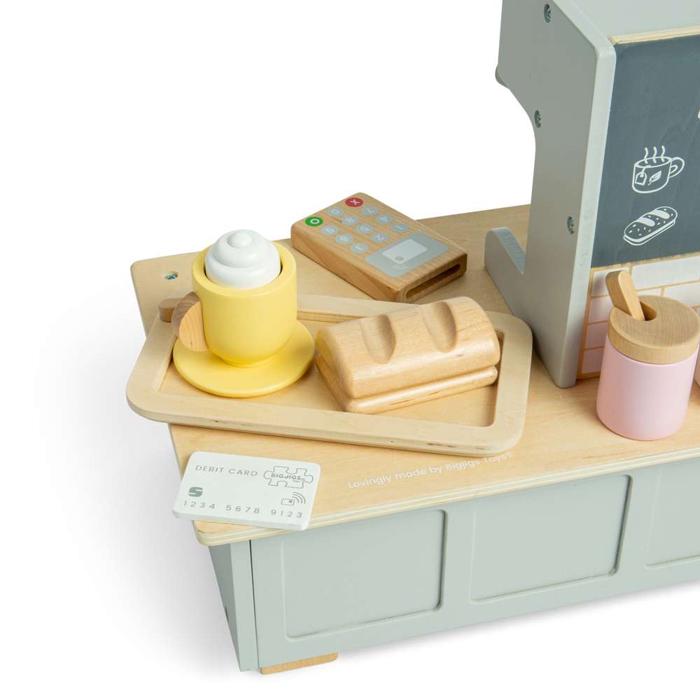 Bigjigs Toys Wooden Coffee Shop Role Play Set with 32 Accessories