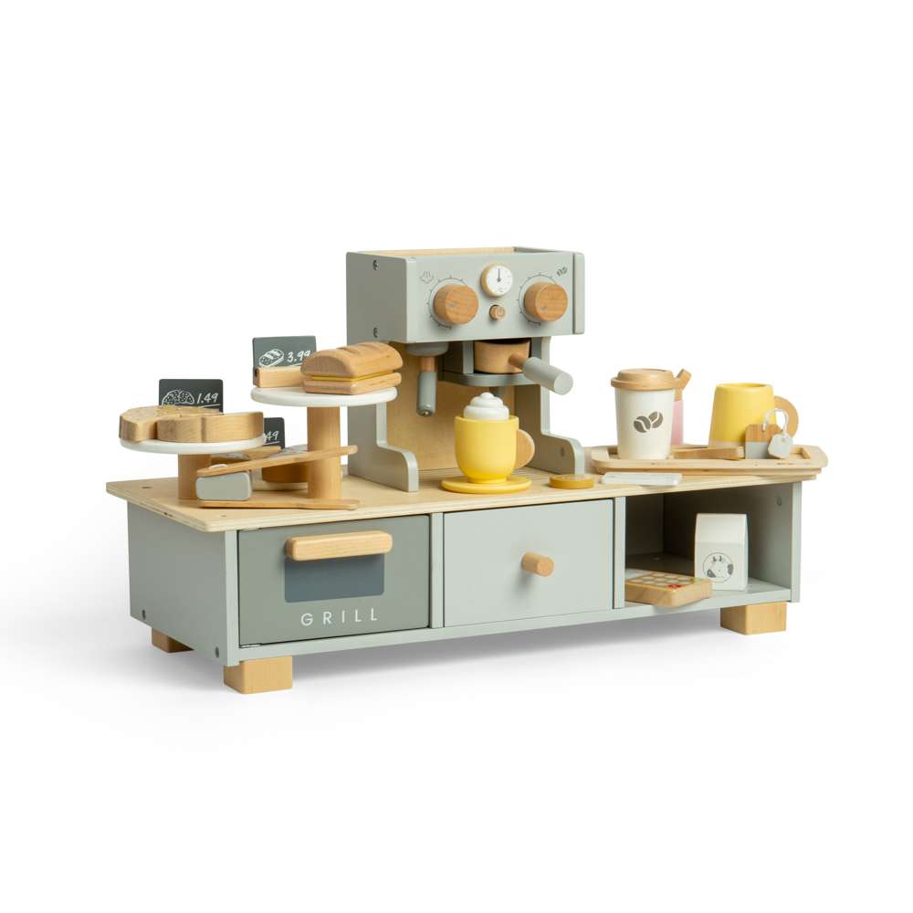 Bigjigs Toys Wooden Coffee Shop Role Play Set with 32 Accessories