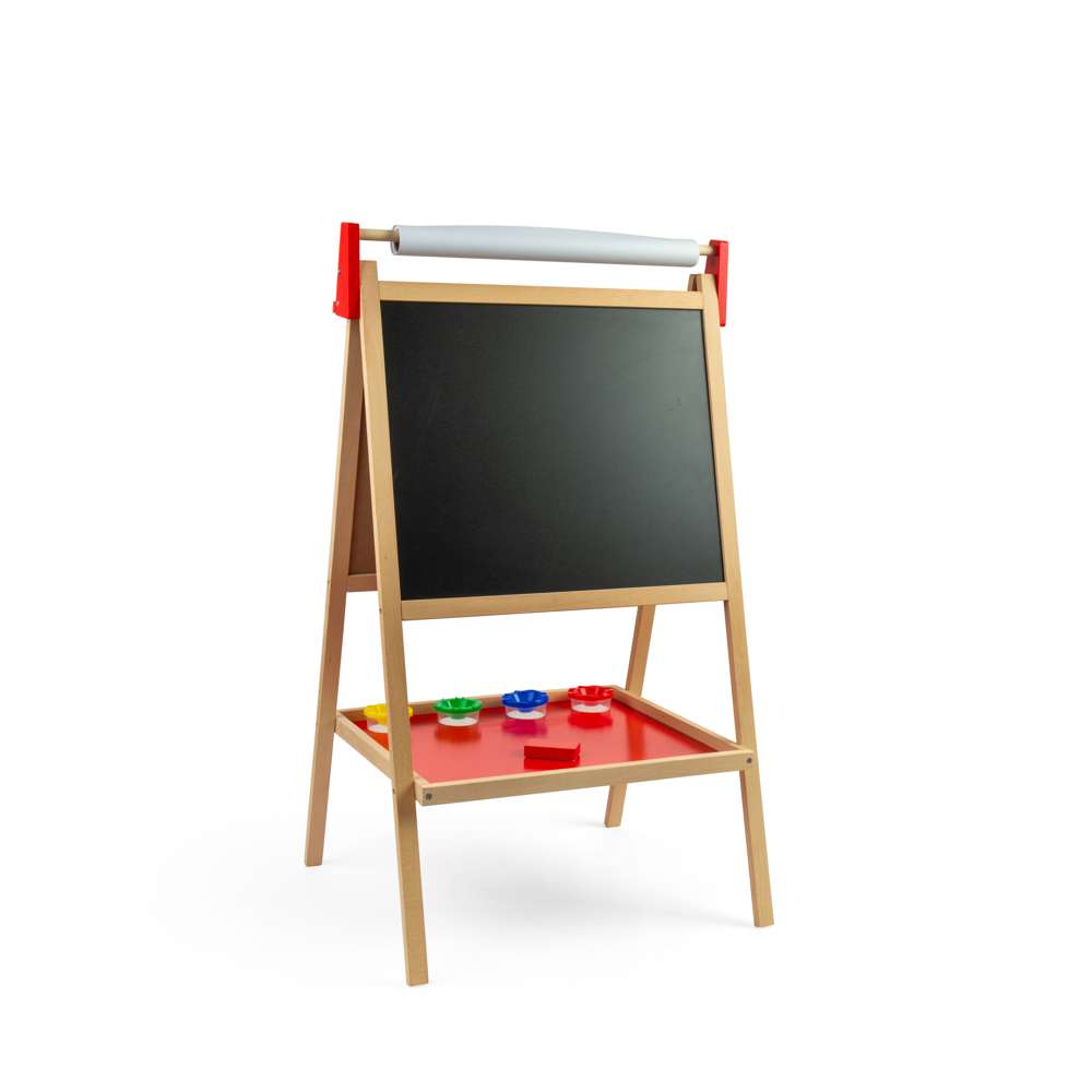 Bigjigs Toys Deluxe Wooden Easel for Kids with Blackboard Whiteboard and Paper Roll
