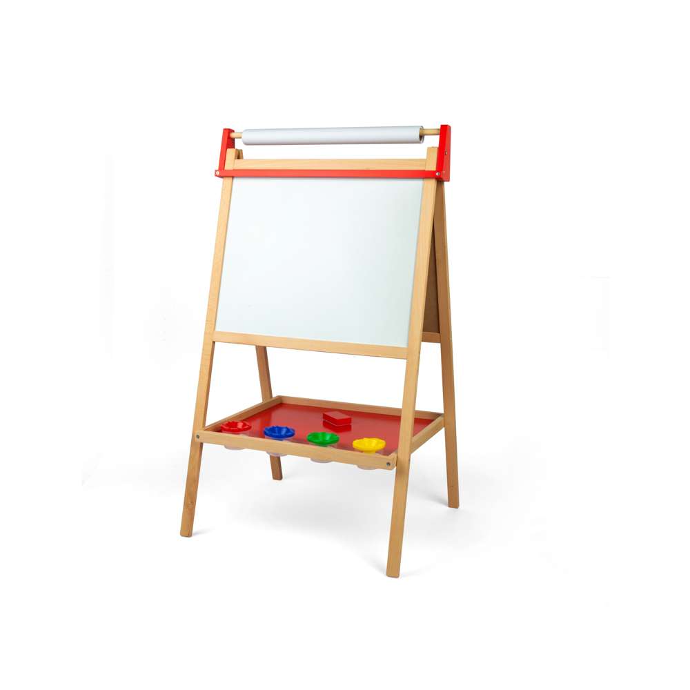 Bigjigs Toys Deluxe Wooden Easel for Kids with Blackboard Whiteboard and Paper Roll