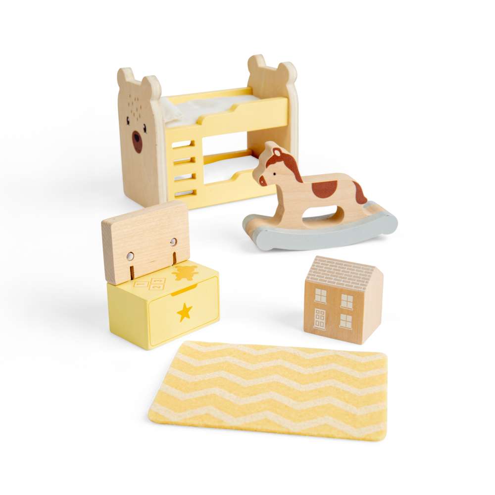 Bigjigs Toys Wooden Kids Bedroom Set 9 Piece Dolls House Furniture Accessory Set