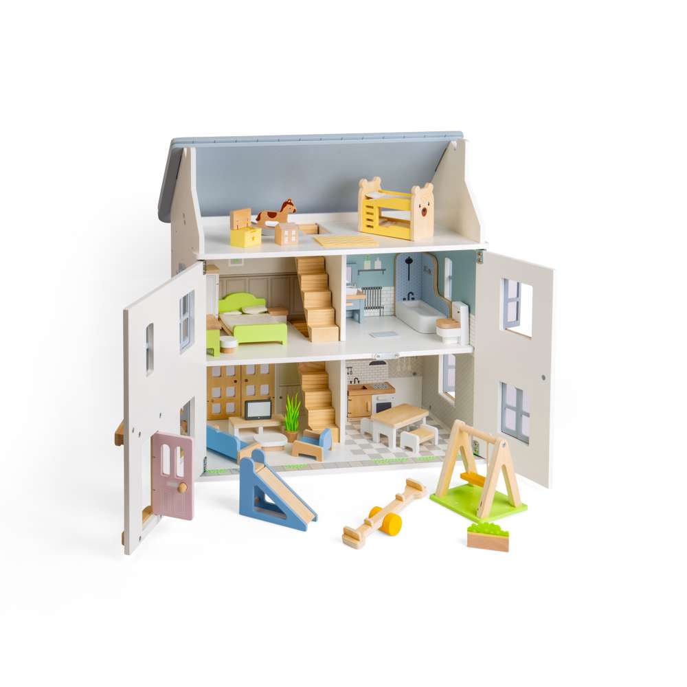 Bigjigs Toys Wooden Kids Bedroom Set 9 Piece Dolls House Furniture Accessory Set