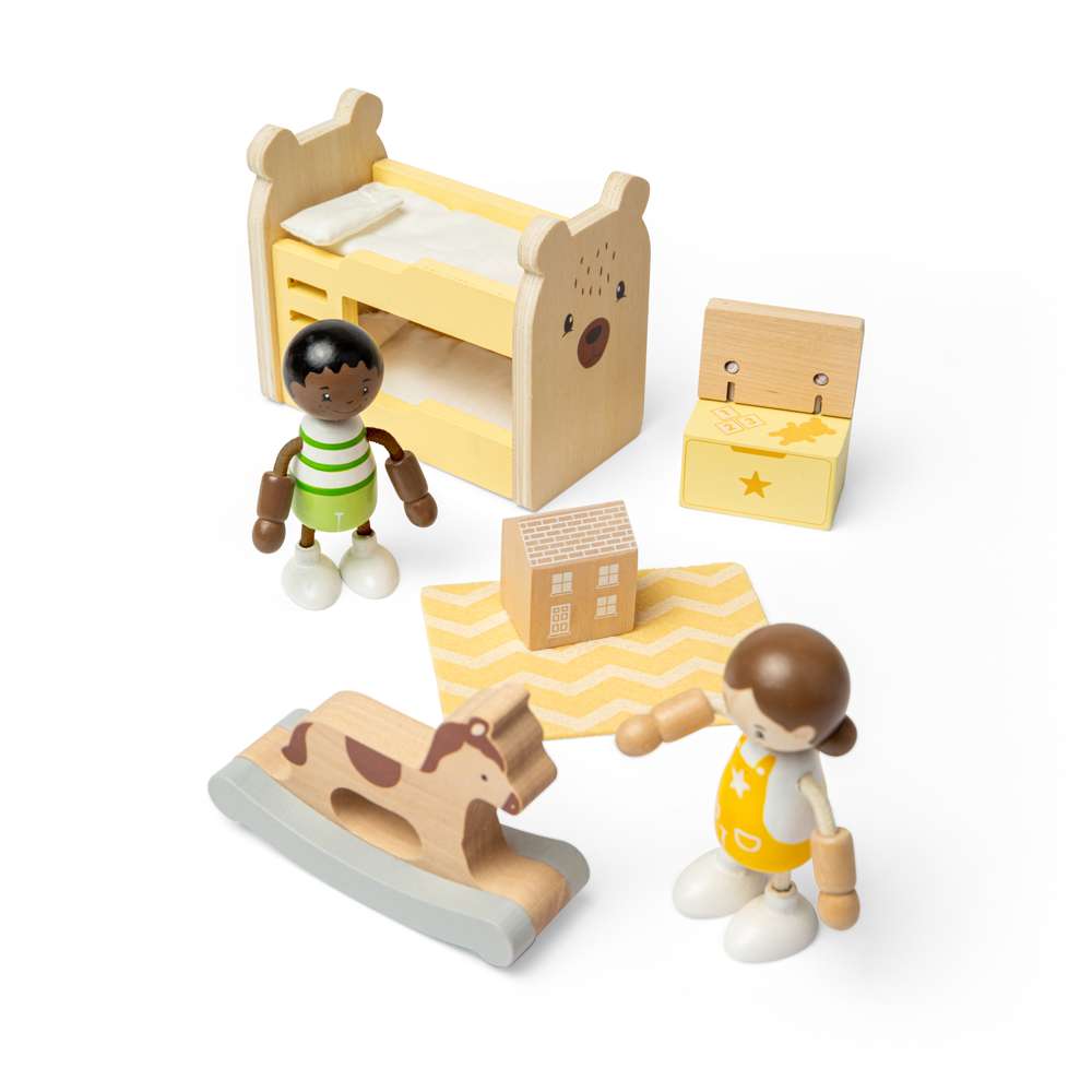 Bigjigs Toys Wooden Kids Bedroom Set 9 Piece Dolls House Furniture Accessory Set